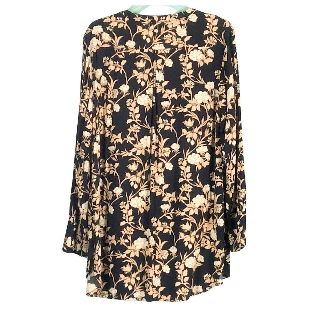 Merona Women's Floral Top Long Sleeve Pullover Long Multicolor Blouse Size Large